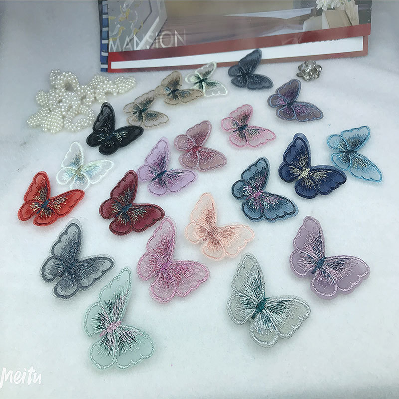 Single-Layer Five-inch embroidery butterfly jewelry accessories shoe material clothing shoe flower phone case accessories diy material