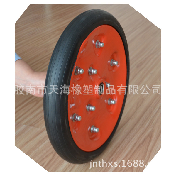 农用播种机镇压轮子350mmx50mm配红铁轮辐直纹空心半实心轮胎