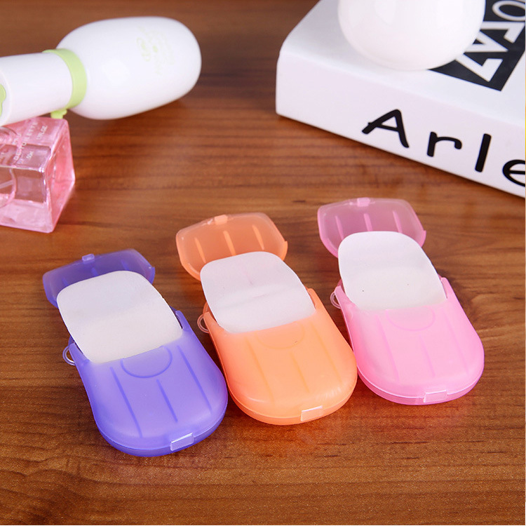 Viaje al aire libre pieza de jabón desechable papel de jabón en caja portátil pieza de lavado de manos pequeña pieza de jabón mini papel de jabón