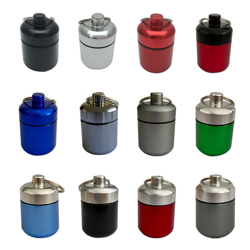 Stumpy and Fat Aluminum Medicine Cylinder, Sealed Metal Aluminum Can with Key Ring Coin Storage Earplug Aluminum Bottle