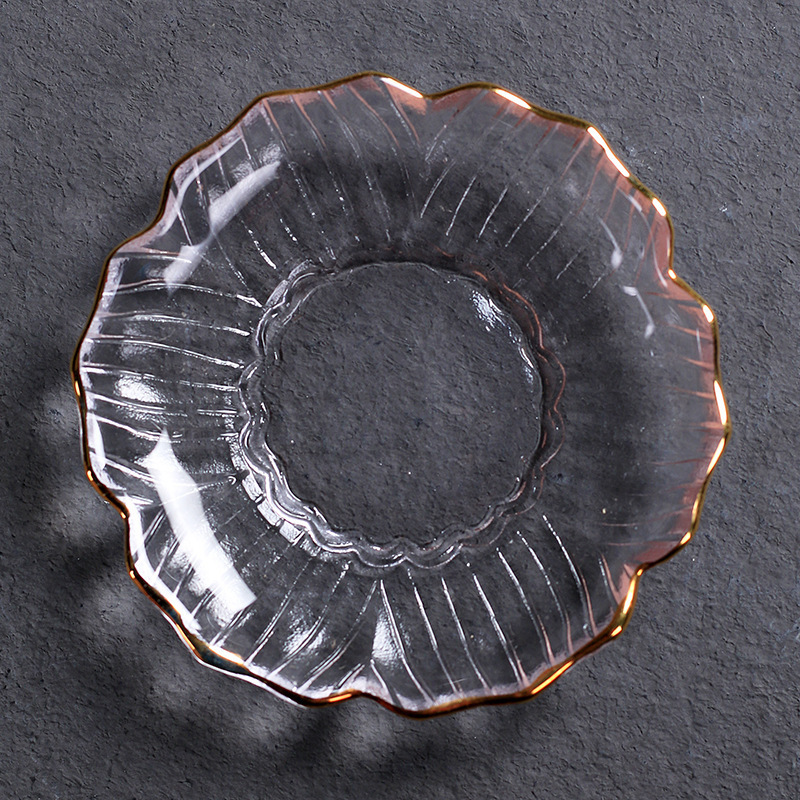 Japanese-Style Heat-Resistant Gold-Painted Glass Tea Coaster with Handmade Hammered Texture, Transparent Heat-Insulating Cup Mat, Creative Tea Set Cup and Saucer