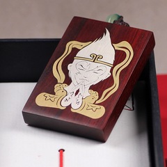 小葉紫檀木鑲銀國風掛件紫檀鑲嵌悟空銅車掛飾鑰匙扣吊墜飾品批發