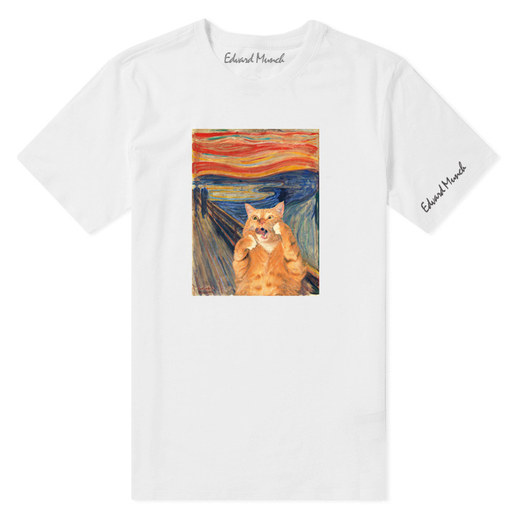 European and American Foreign trade Edvard Munch The Scream Monk Scream and Cat Art short sleeve round neck T-shirt