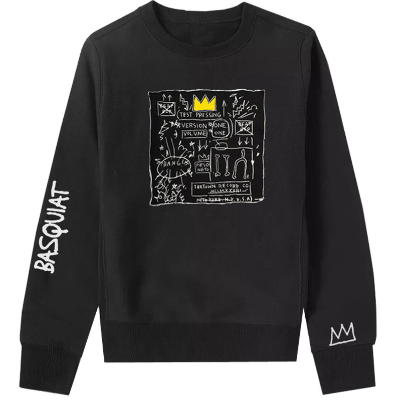 Basquiat 380g Heavy Loop Art Joint Loose Men's and Women's Long Sleeve Crewneck Sweatshirt Top
