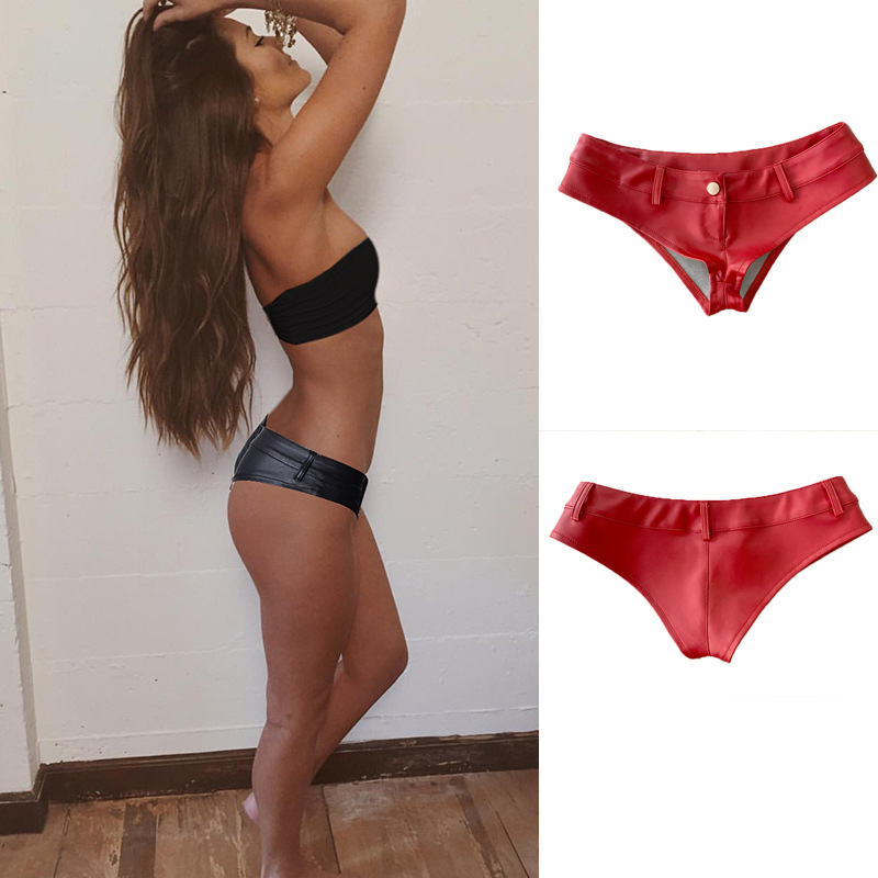 European and American sexy nightclub style low waist hot pants Amazon 2024 patent leather PU button zipper hot pants shorts