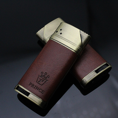 Dropshipping cross-border leather direct-to-windproof ultra-thin lighter metal cigarette lighter creative men's gifts personalized wholesale