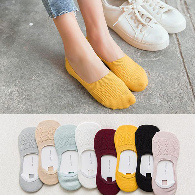 Spring and Summer New Style Shallow Mouth Invisible Women's Socks Breathable Boat Socks Non-Slip Non-Falling Casual Women's Socks Solid Color Socks for Women