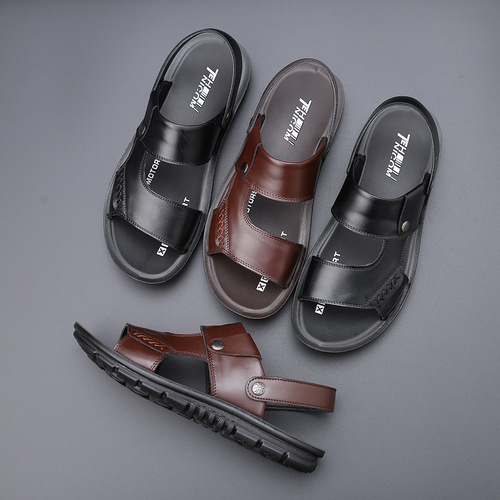 Men's sandals genuine leather summer new style breathable large size beach shoes soft sole casual sandals and slippers large size men's shoes
