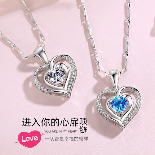 Pure silver S999 heart pure silver necklace female Internet celebrity fashion clavicle chain love pendant birthday gift for girlfriend wholesale
