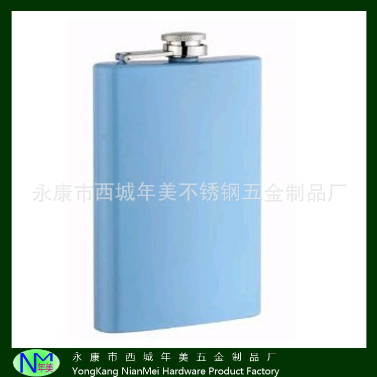 热销正品10OZ 女款蓝色喷漆不锈钢酒壶厂家直销