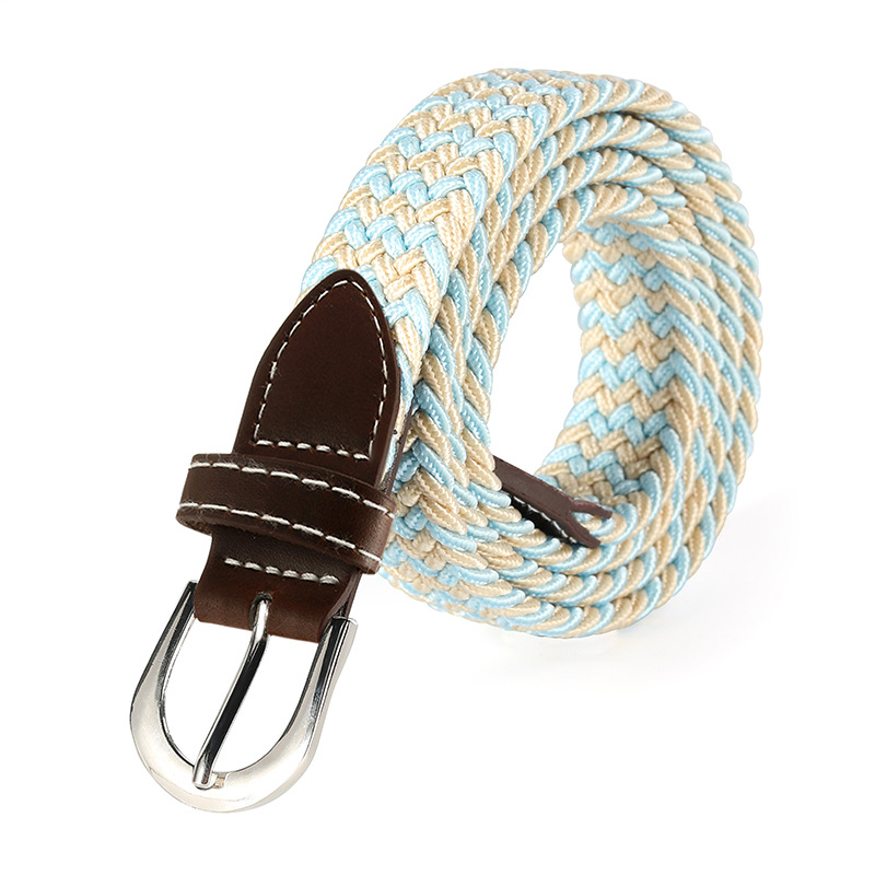 Nuevo color sólido de las mujeres cinturón de lona delgada cinturón elástico casual tejido estudiante pin hebilla cinturón al por mayor