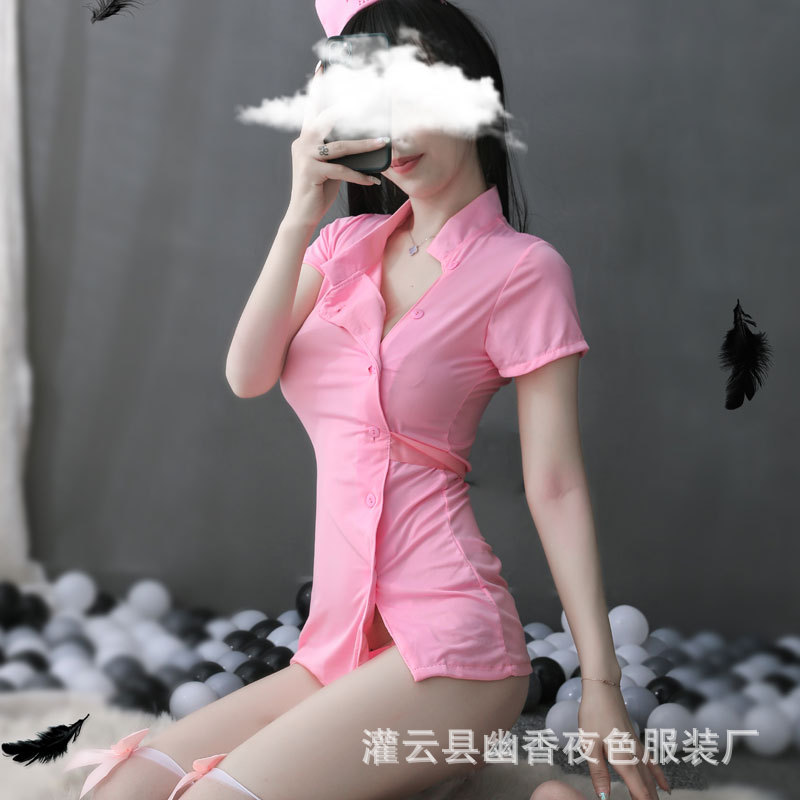 Lin Linting sexy underwear uniform temptation nurse suit sexy backless black powder lace nurse suit a generation of hair