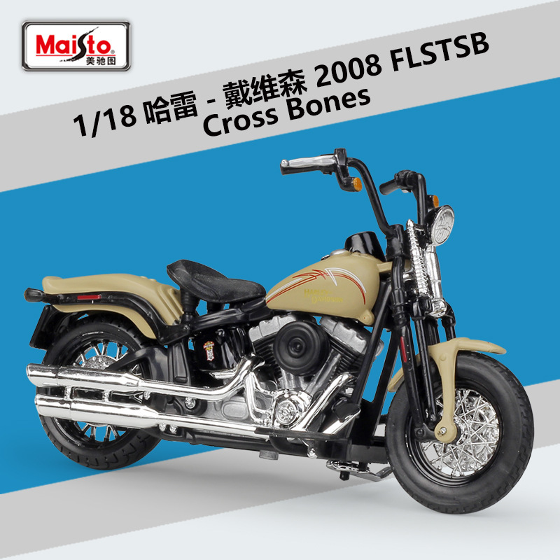 Meichi Figure 1:18 Harley 2008FLSTSB Cross Bones Simulation Alloy Motorcycle Model with Base