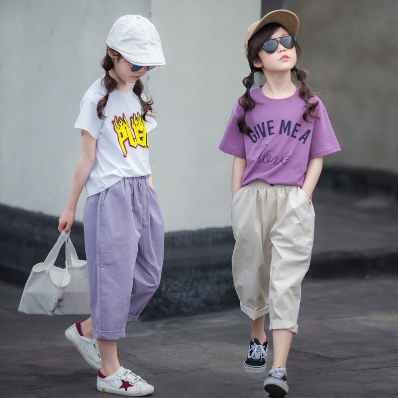 Camiseta de manga corta para niñas 2023 Camisa de algodón de verano de estilo occidental para niños grandes camiseta de verano para niños Top ropa para niños grandes