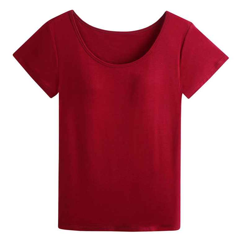 Women's Modal Short-Sleeve T-Shirt with Chest Pads, Anti-Exposure, No Bra Needed, Sports Yoga Half-Sleeve T-Shirt, Casual Top, Round Neck Women's Modal Short-Sleeve T-Shirt with Chest Pads, Anti-Exposure, No Bra Needed, Sports Yoga Half-Sleeve T-Shirt, Casual Top, Round Neck