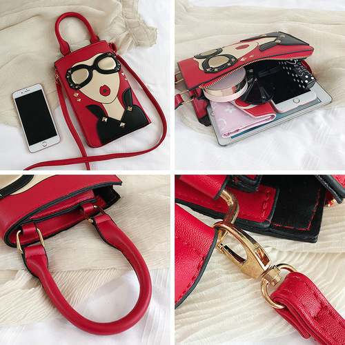 Small bag for women  new Korean style fashion cartoon beauty mobile phone bag trendy personality single shoulder portable crossbody bag