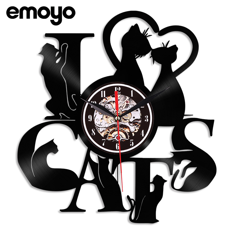 Vinilo creativo vintage arte decorativo lindo gato Reloj de pared moda dormitorio decoración hogar Reloj de pared
