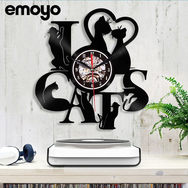 Vinilo creativo vintage arte decorativo lindo gato Reloj de pared moda dormitorio decoración hogar Reloj de pared