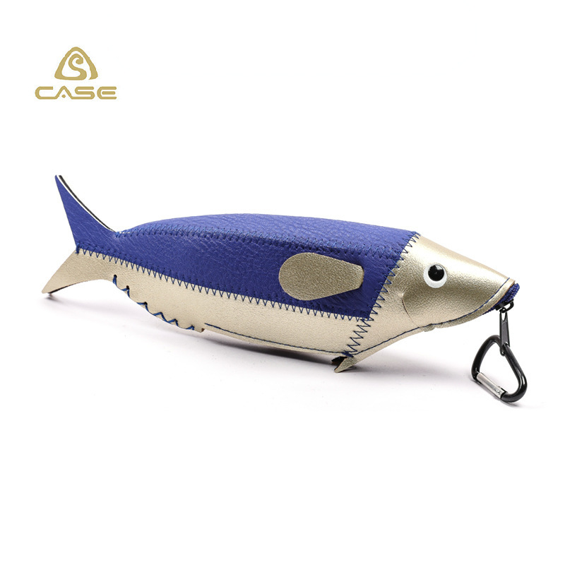 2020 New Goldfish Glasses Case Pu Zipper Bag Special-Shaped Glasses Leather Case Cartoon Pencil Case Coin Purse Storage