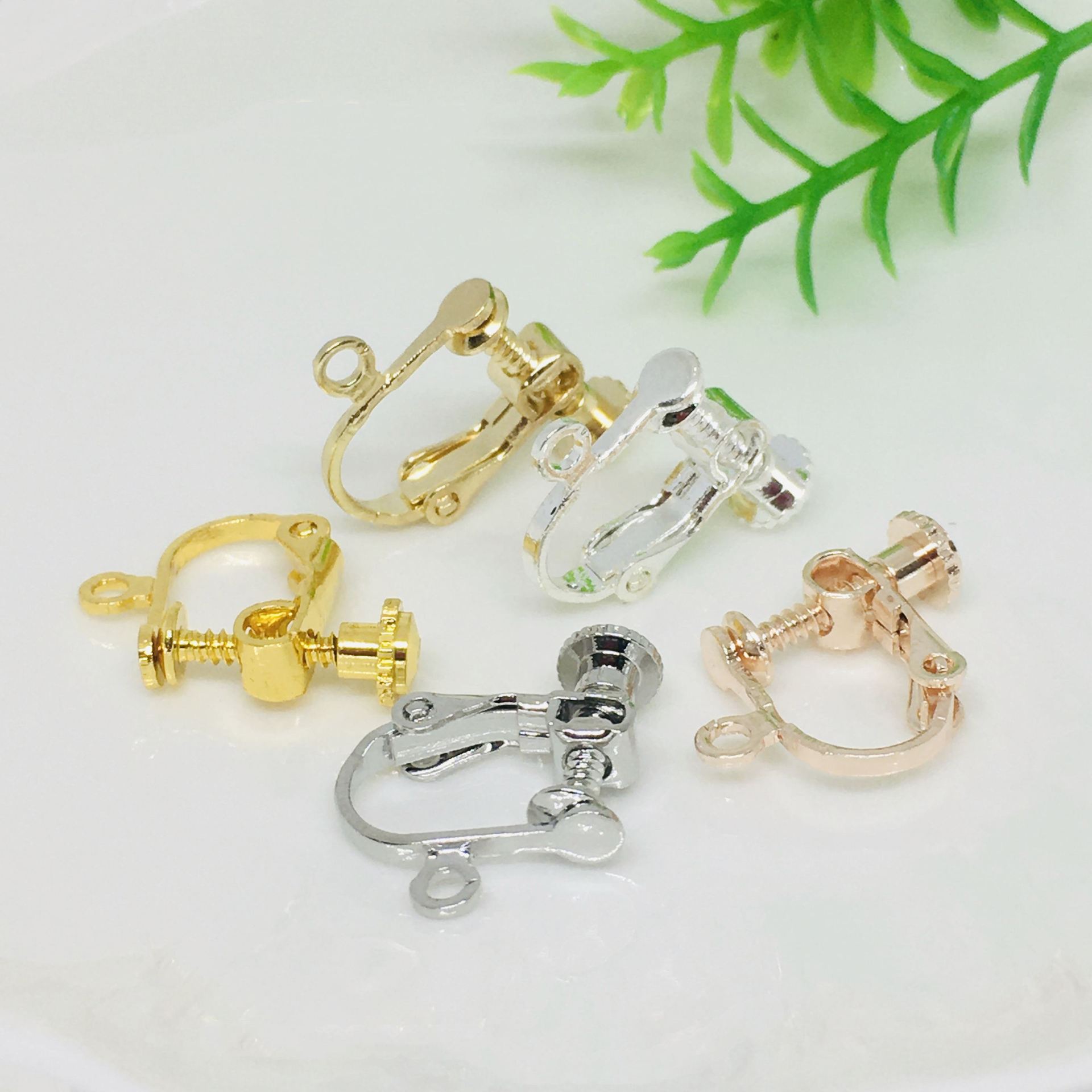 ノンホールスクリューイヤークリップ、波珠ヘッド、吊り下げU字型、調節可能DIYイヤリング素材、新中式イヤリング