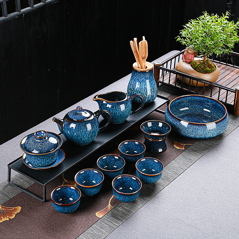 Tianmu jianzhan horno juego de té juego de Casa conjunto Jun horno cepillado Kung Fu juego de té simple tetera taza de té regalo