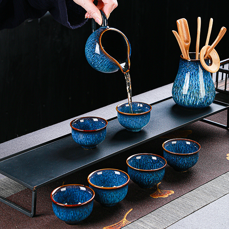 Tianmu jianzhan horno juego de té juego de Casa conjunto Jun horno cepillado Kung Fu juego de té simple tetera taza de té regalo