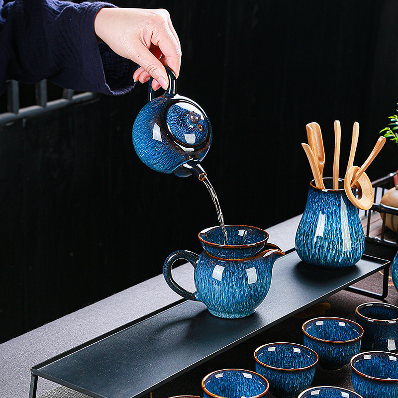 Tianmu jianzhan horno juego de té juego de Casa conjunto Jun horno cepillado Kung Fu juego de té simple tetera taza de té regalo