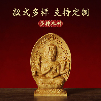 黄杨木雕刻不动明王大日如来阿弥陀佛像竹制随身小佛龛盒|ru