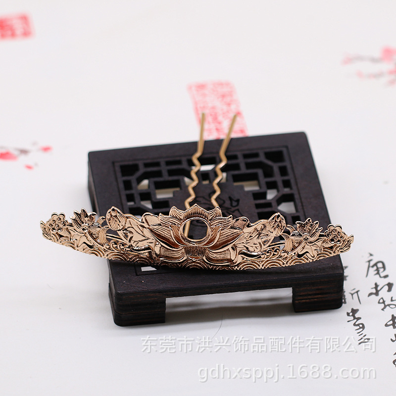 DIY饰品头饰黄铜保色顶冠花片荷花发冠底座底片焊接配件材料B464