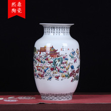 景德镇陶瓷花瓶 仿古做旧粉彩百子图冬瓜花瓶摆件陶瓷工艺品批发