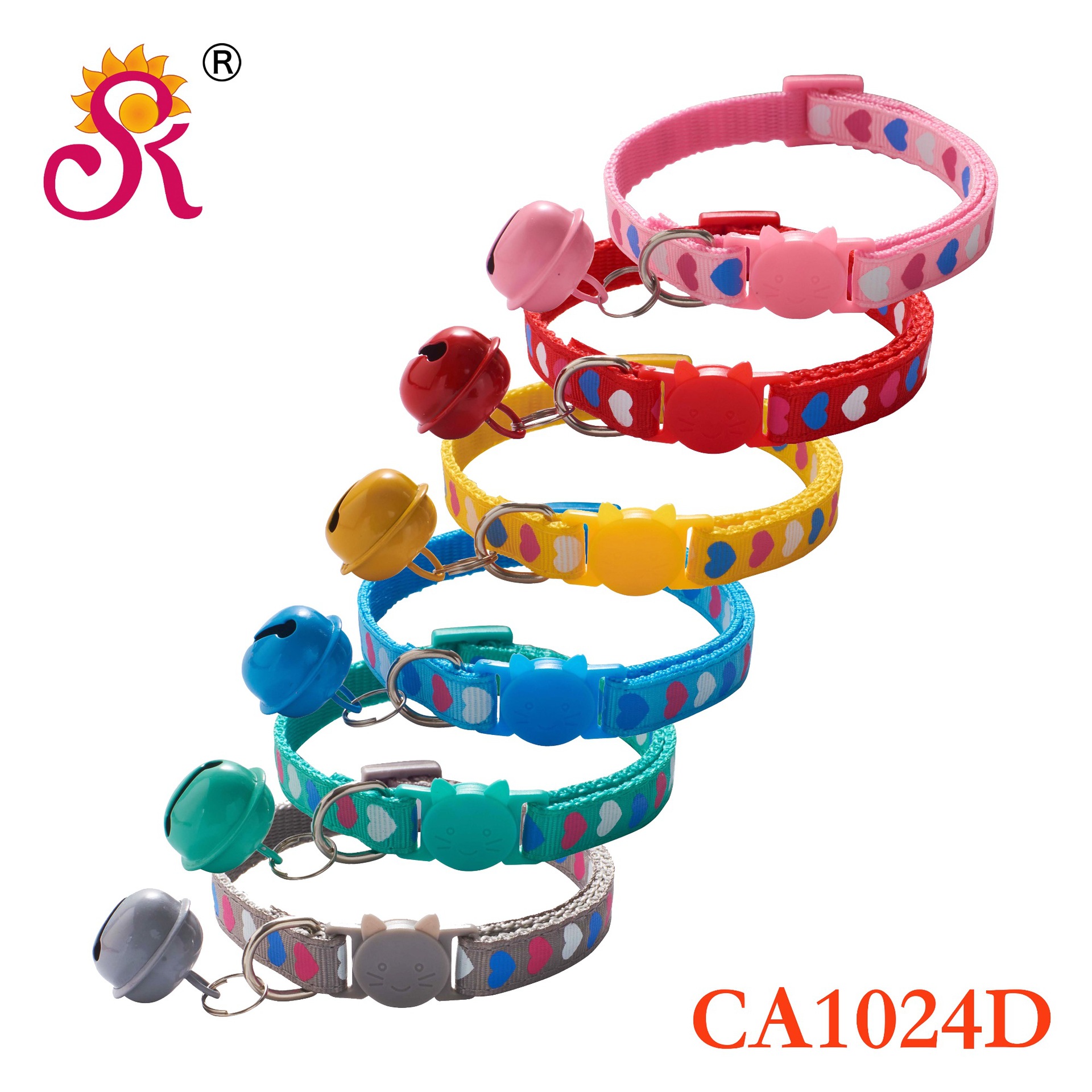 1.0 three-color love big bell cat collar cat head safety buckle collar pet cat dog collar a large number of spot