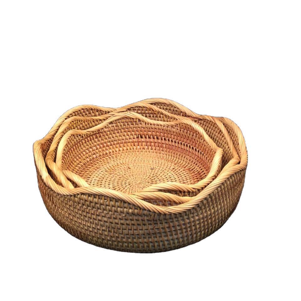 Vietnam cesta de almacenamiento de ratán Marco de pan utensilios de organización de frutas de ratán cesta de almacenamiento tejida merienda Snack al por mayor