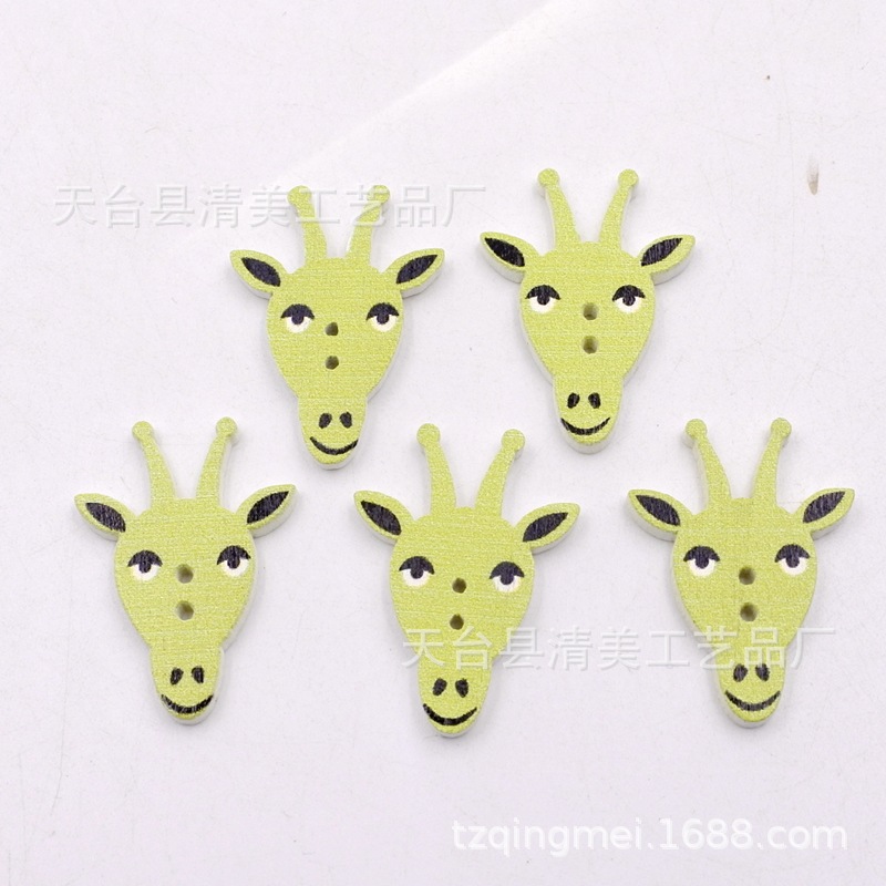 Dibujos animados pintados de bricolaje cabeza de ciervo botones de madera accesorios de ropa para niños cabeza de ciervo botones de madera 50 piezas por paquete