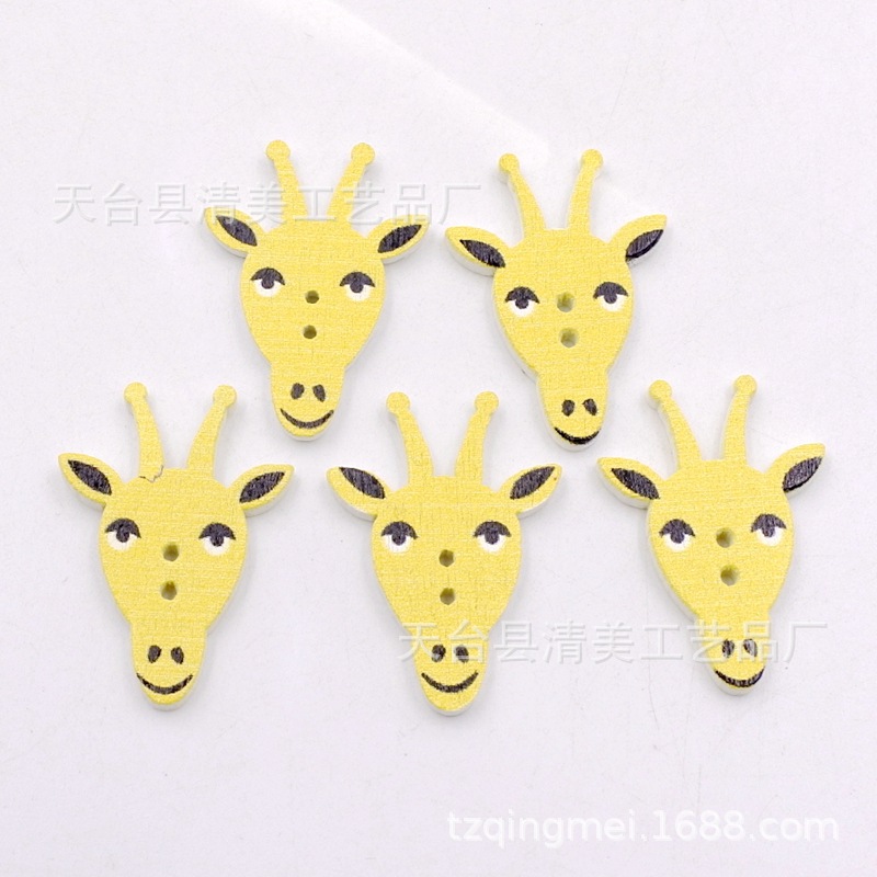 Dibujos animados pintados de bricolaje cabeza de ciervo botones de madera accesorios de ropa para niños cabeza de ciervo botones de madera 50 piezas por paquete