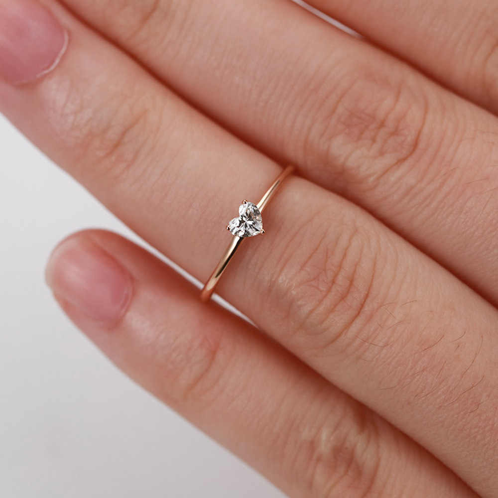 Lun Yue Simple and Stylish Heart-Shaped Women's Thin Ring, Simple Ring with Zircon Inlay, Cross-Border Popular Accessory