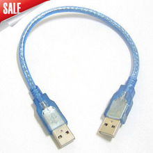 蓝色30公分 USB公对公全铜数据线两头公USB电脑对接线 对拷线