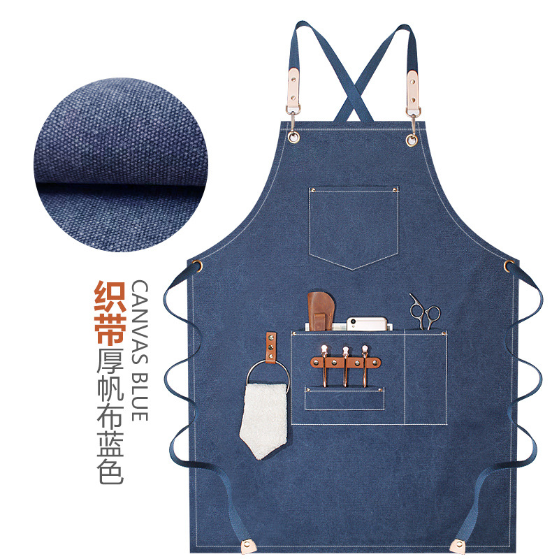 Cinta anillos de cuero de lona gruesa azul