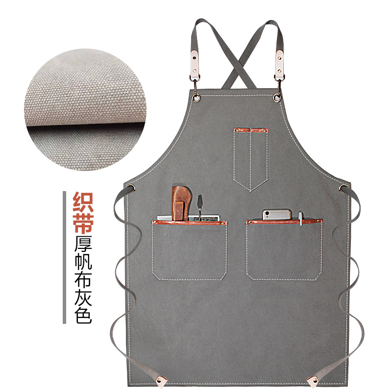 Denim delantal bolsillo tira de cuero decorativo creativo Correa overoles peluquero lona gruesa delantal por mayor