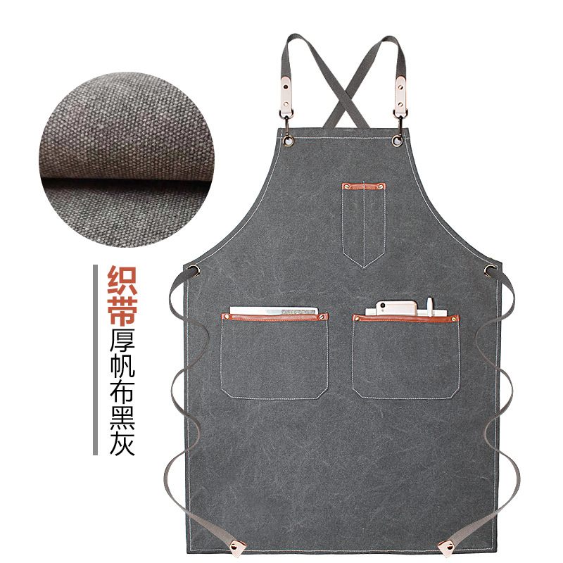 Denim delantal bolsillo tira de cuero decorativo creativo Correa overoles peluquero lona gruesa delantal por mayor