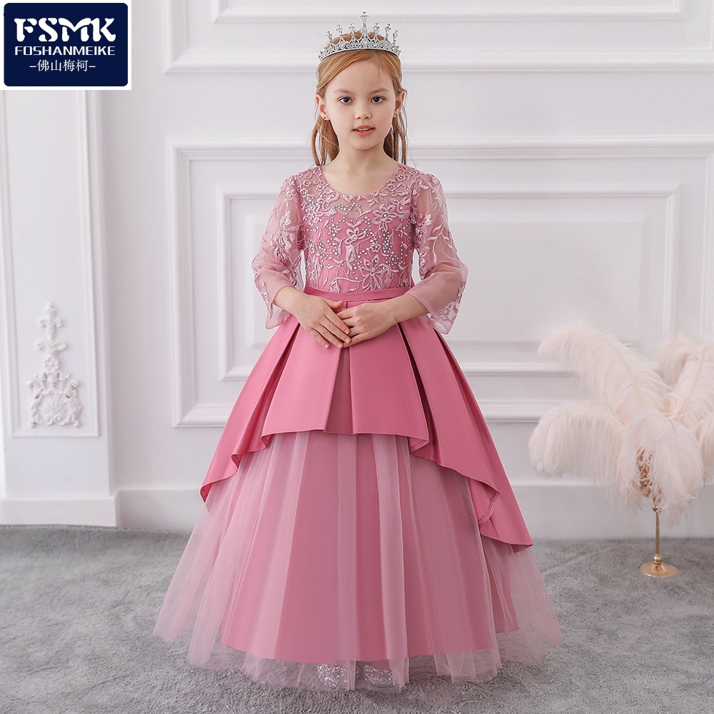 Vestido de niña sin tirantes con pedrería para boda, vestido de noche largo para pasarela infantil, modelo 2026 para suministro transfronterizo