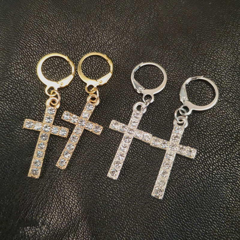 European and American cross-border jewelry retro personality exaggerated thick chain earrings female punk simple popular cross chain earrings