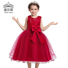 European and American girl's fluffy dress with large bow, embroidered girl's dress princess dress kids dress
