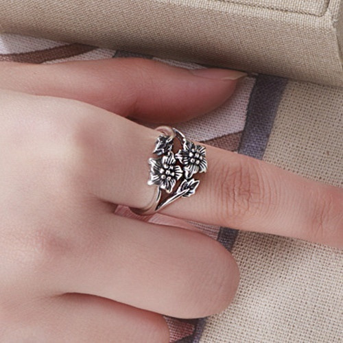 Vintage Ring Aus Legierung Mit Blumen- Und Blättermuster_voghion.com