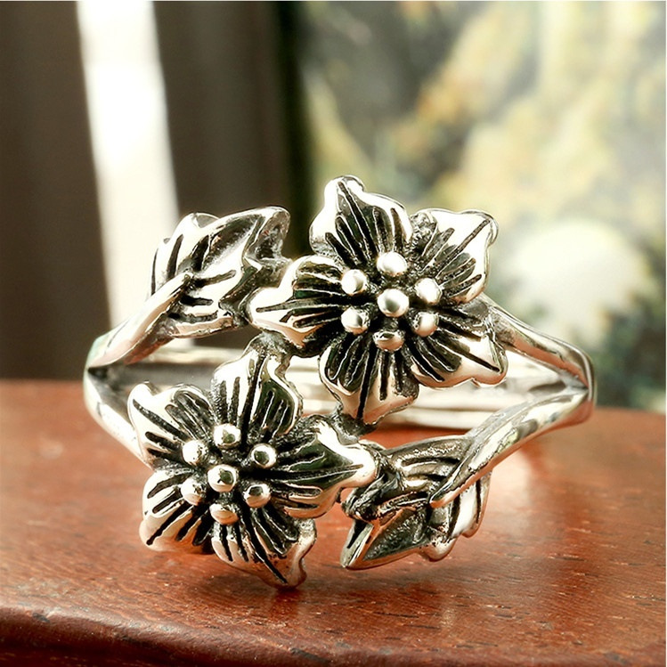 Vintage Ring Aus Legierung Mit Blumen- Und Blättermuster_voghion.com