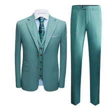2020春季新款男西装套装韩版浅绿亚马逊速卖通休闲西服三件套suit