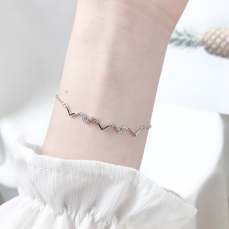 Heartbeat Bracelet for Women 925 Sterling Silver Fresh Style Korean Version Cross-Border Ins Versatile Accessory Gift for Girlfriend Christmas Present
