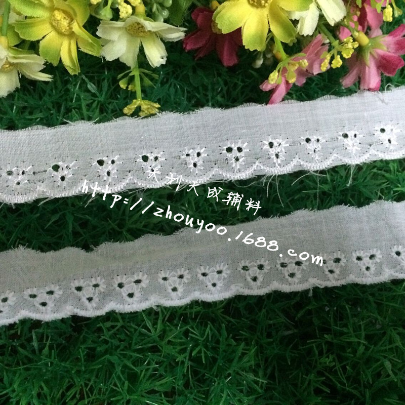 现货供应2.8公分3孔棉布刺绣花边手工DIY拼布蕾丝花边