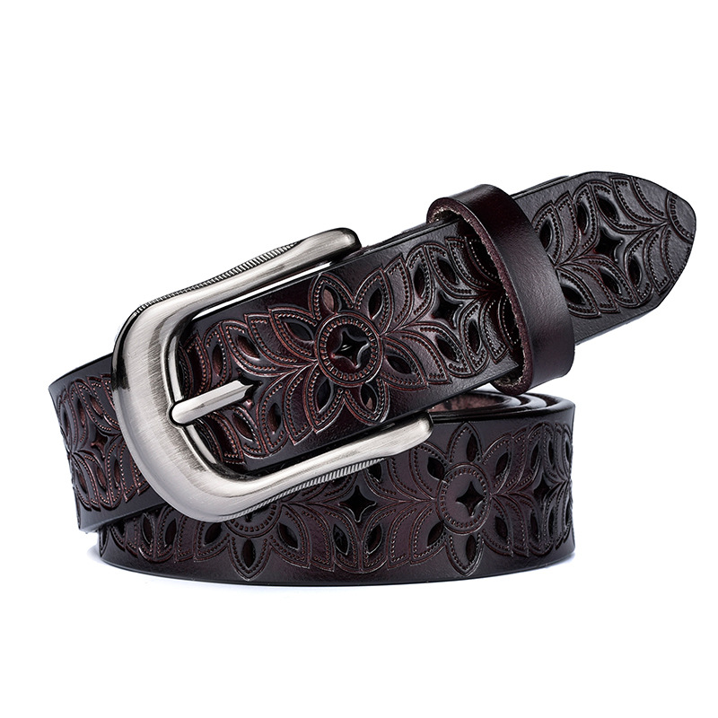 New Women's Belt Pin Buckle Korean Leather Belt Youth Hollow All-match Cowhide Belt with Jeans