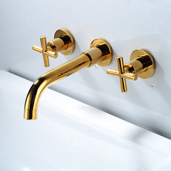 Concealed gold antique black hot and cold basin faucet embedded in the wall basin three-hole faucet brass