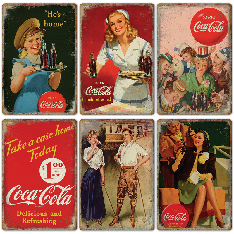2024 New Retro Cola Advertising Poster Iron Painting Bar Background Wall Home Frameless Decorative Painting